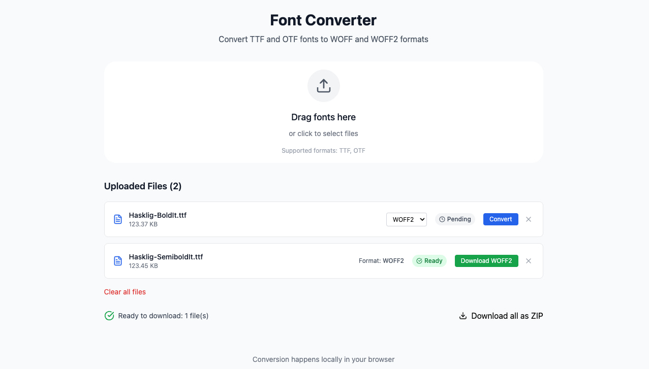 Font Converter (TTF/OTF → WOFF/WOFF2) preview